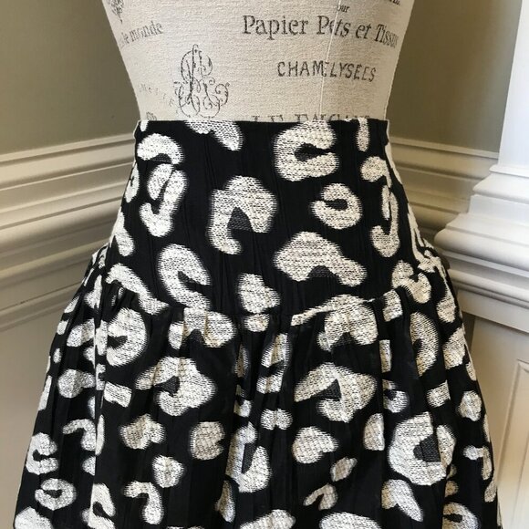 Hunter Bell London Mini Skirt Womens 8 Black Silver Cheetah High Rise A-Line - Picture 7 of 13